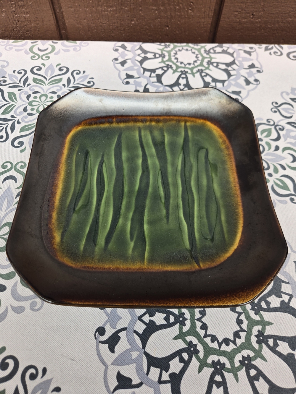 Mystic Passage Home Collection Green Jade Stoneware 8" Square Plate